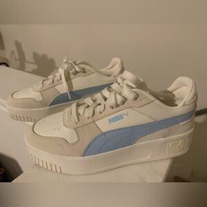 Puma Cream and Light Blue Platform Sneakers
